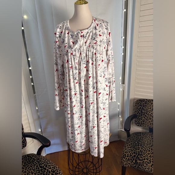 Aria Red and White Floral Nightgown 2X - Picture 1 of 9